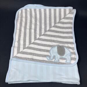 Carter's Elephant Baby Blanket Cotton White Gray Striped 25x33" Lovey